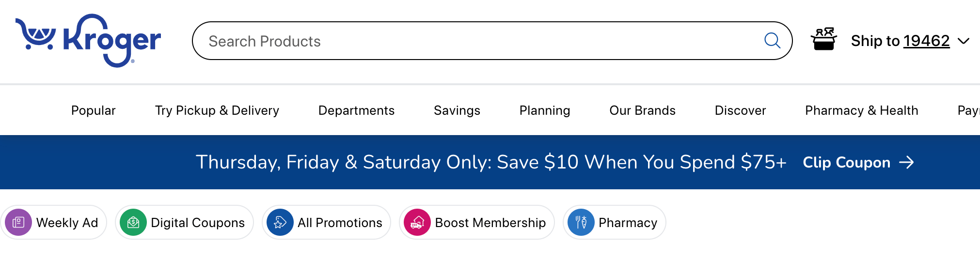 Homepage for Kroger's website