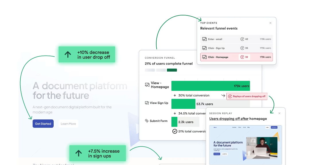 A screenshot of the Heap's homepage