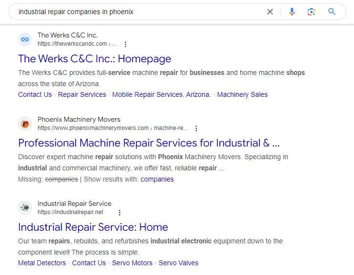 industrial repair seo
